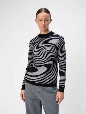 OBJRAY L/S KNIT PULLOVER AOP NOOS Black-Medium grey melange zebr