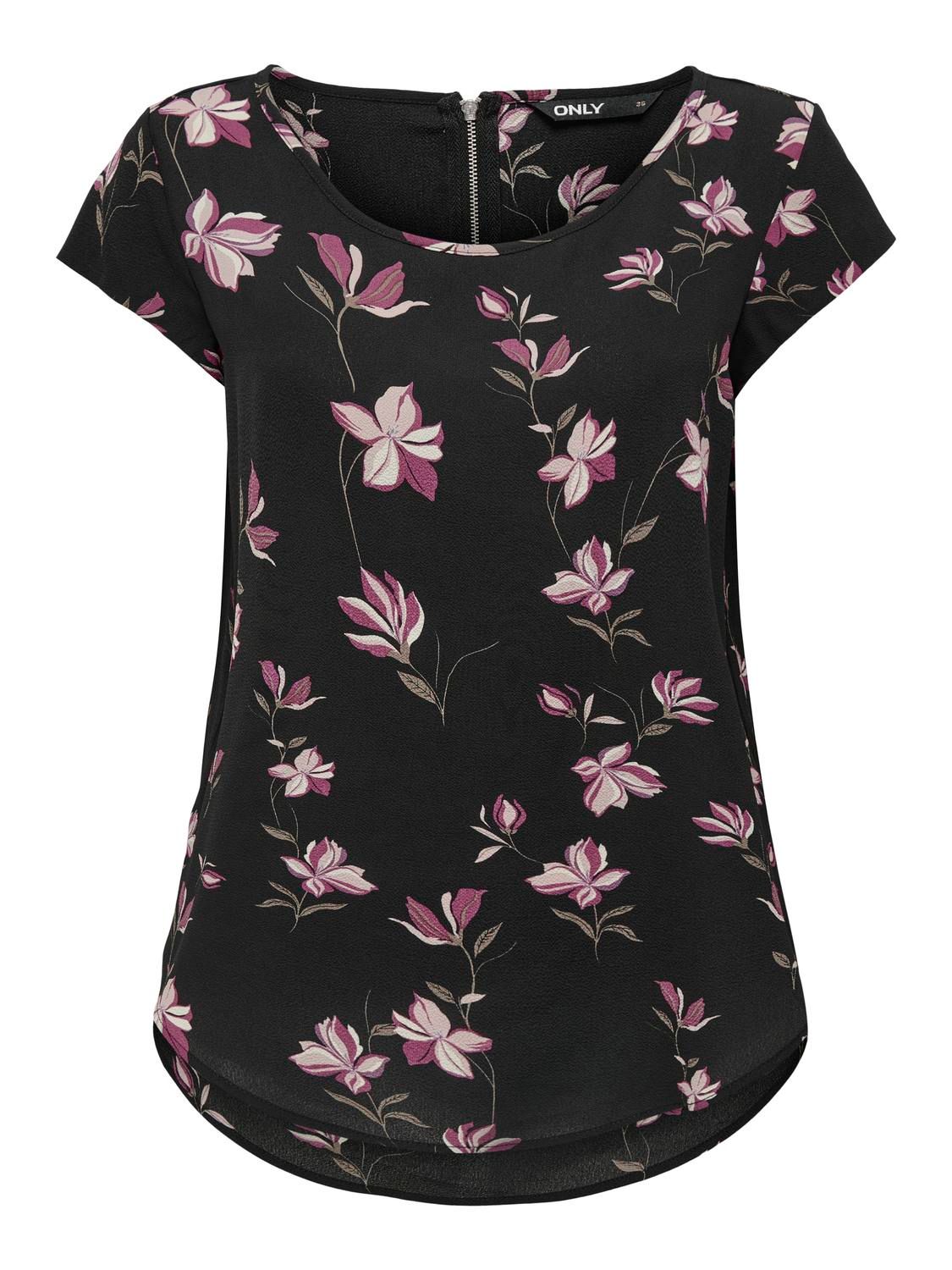 ONLVIC S/S AOP TOP NOOS PTM Black/MAGNOLIA