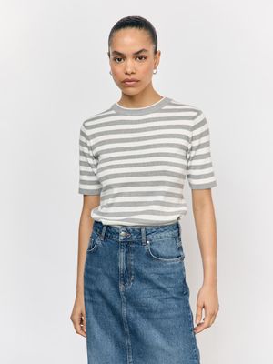OBJESTER S/S NEW KNIT PULLOVER NOOS Light Grey Melange/Cloud