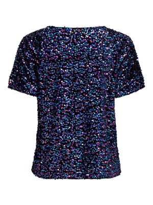 JDYSHIRLEY S/S GLITTER TOP JRS Dresden Blue-MULTICOL SEQUINS