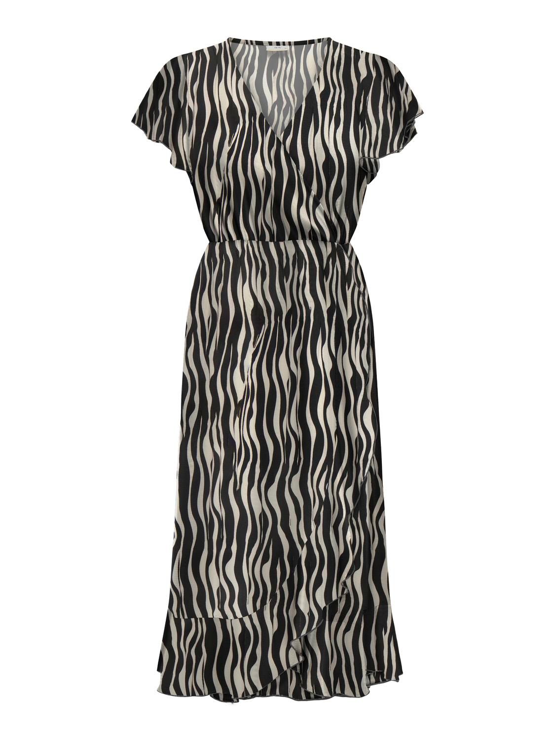 JDYPIPER S/S MIDI FLOUNCE DRESS WVN DIA Birch-BLACK WAVY STRIPES