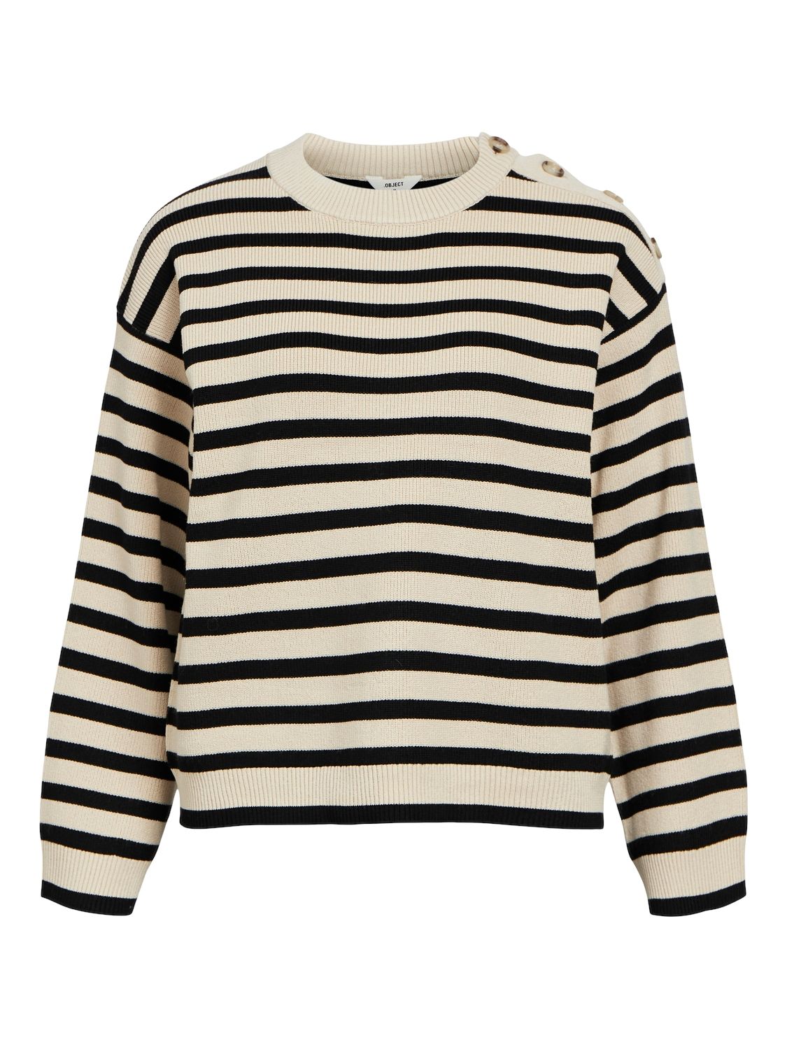 OBJELLY LO LS KNIT PULLOVER NOOS Sandshell-Black