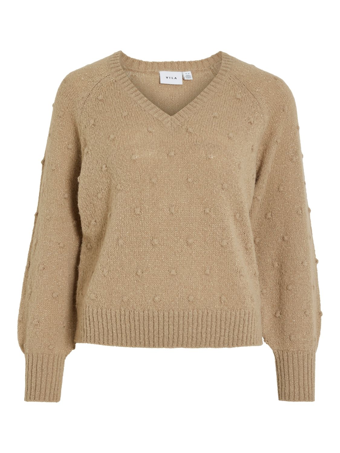 VITULI L/S V-NECK GLITER KNIT TOP/PB Savannah Tan-LIGHT GOLD GLITTE