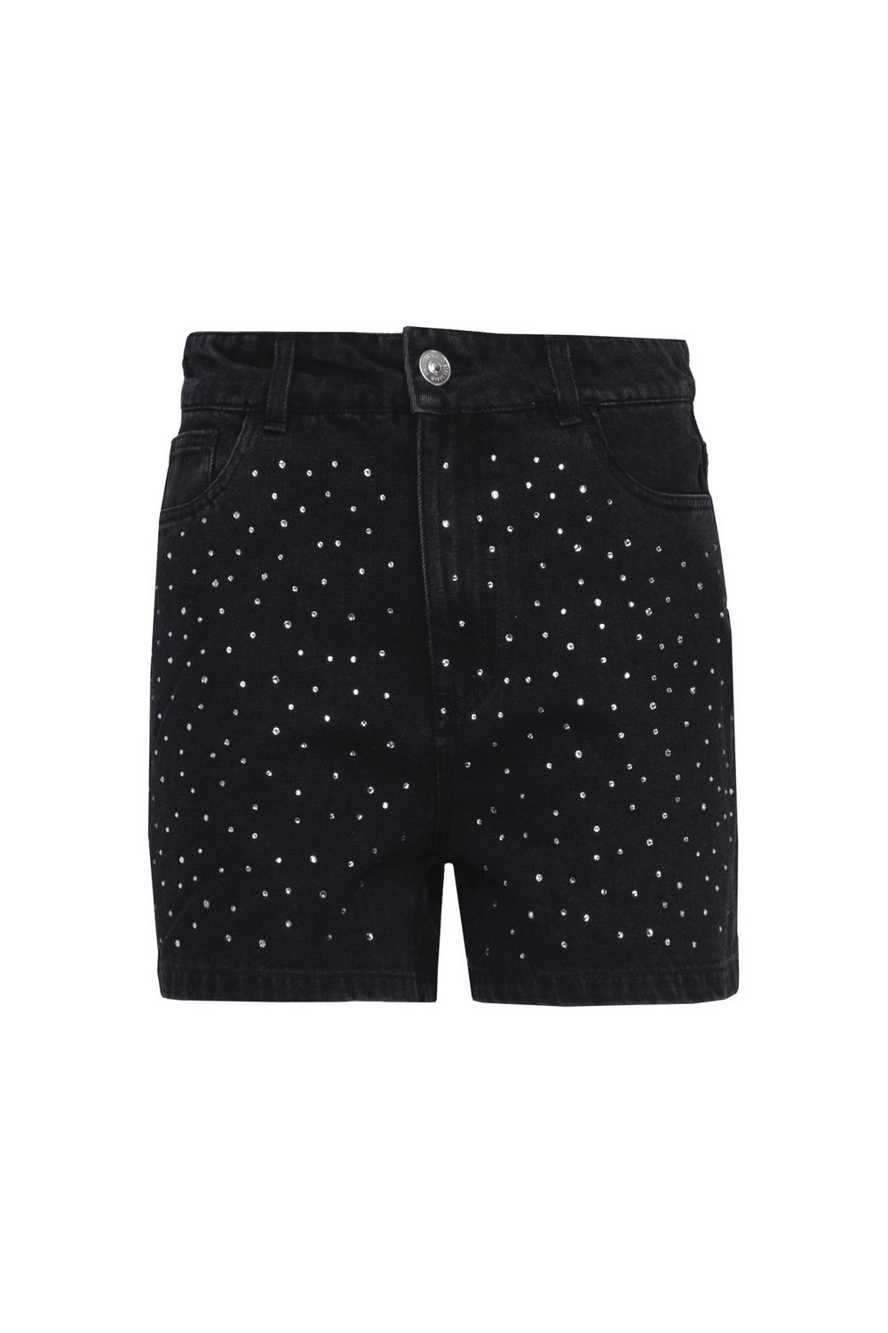 PCRHINY HW RHINESTONE DENIM SHORTS D2D Dark Grey Denim-RHINESTONES