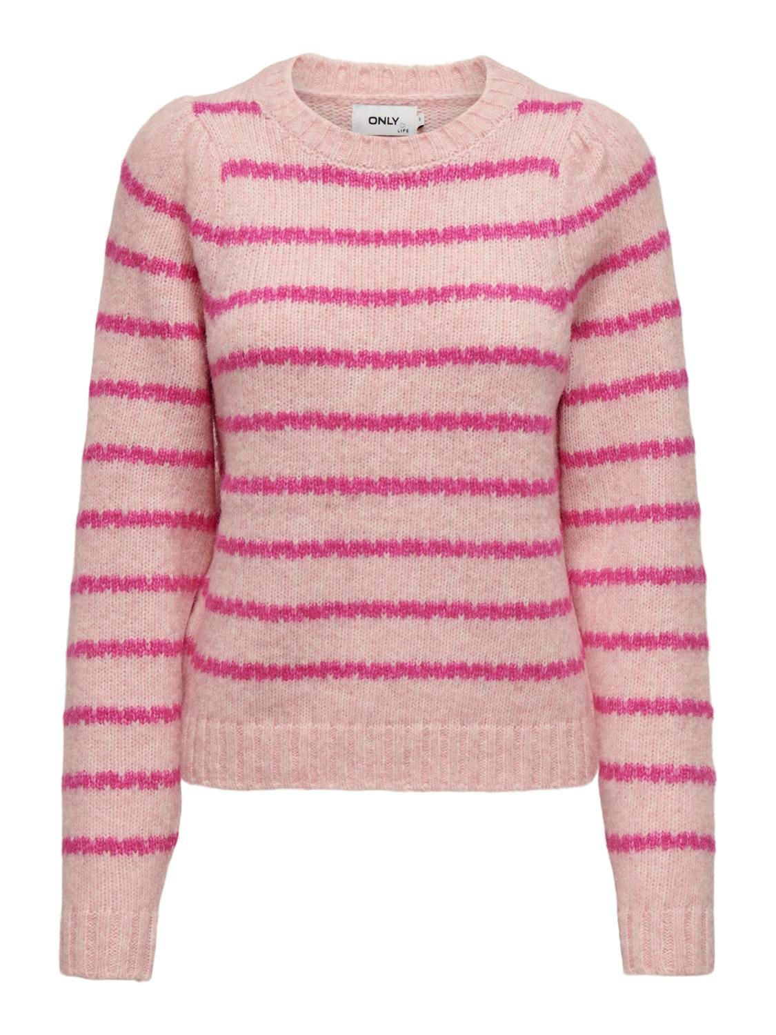 ONLSILOMA LIFE STRIPE LS O-NECK KNT Silver Pink-Fuschia Purple