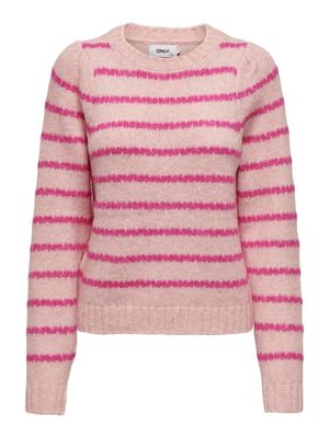 ONLSILOMA LIFE STRIPE LS O-NECK KNT Silver Pink-Fuschia Purple