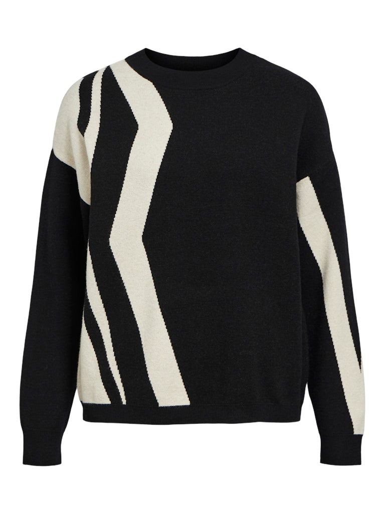 OBJRAY LO L/S KNIT PULLOVER AOP NOOS Fabrikant kenmerken Black-Sandshell vertical strip