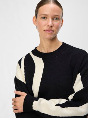 OBJRAY LO L/S KNIT PULLOVER AOP NOOS Fabrikant kenmerken Black-Sandshell vertical strip