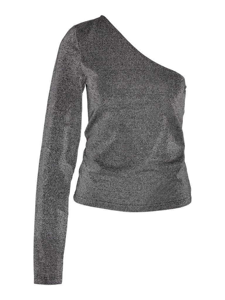 NMMALEEN ONE SHOULDER GLITTER TOP JRS Black-AOP SILVER GLITTER