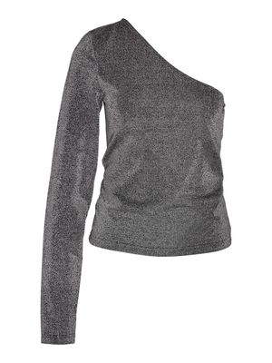 NMMALEEN ONE SHOULDER GLITTER TOP JRS Black-AOP SILVER GLITTER