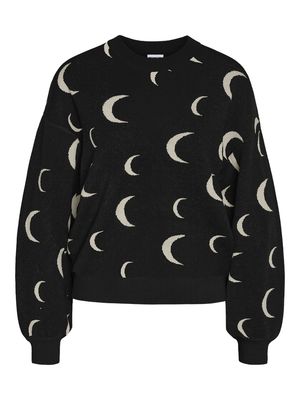 NMCHARLOTT L/S O-NECK KNIT FWD NOOS Black/OATMEAL MOON
