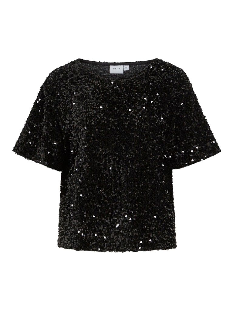 VIFAITH O-NECK S/S SEQUIN TOP/VOL Black Beauty-BLACK BEAUTY SEQ