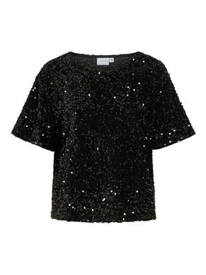 VIFAITH O-NECK S/S SEQUIN TOP/VOL Black Beauty-BLACK BEAUTY SEQ