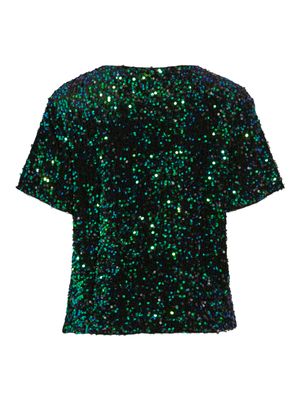 VIFAITH O-NECK S/S SEQUIN TOP/VOL Black Beauty-AQUAMARINE SEQUIN