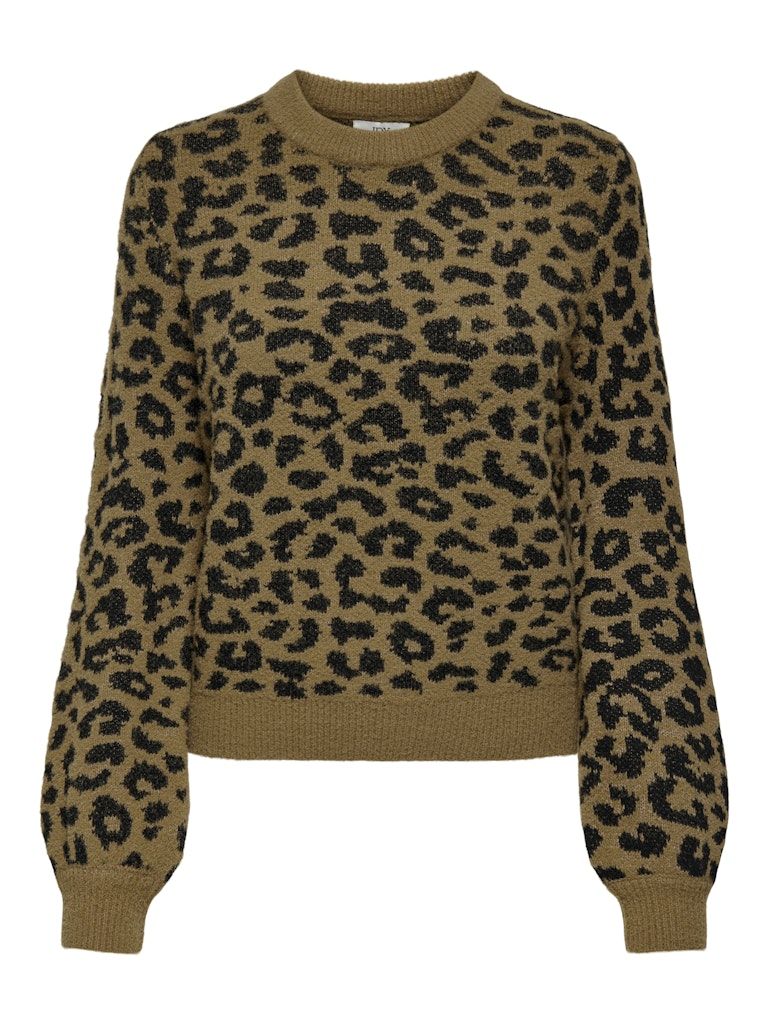 JDYLORRAINE ANIMAL L/S PULLOVER KNT NOOS Malt Ball-BLACK LEOPARD SPOTS