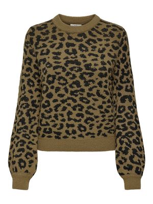 JDYLORRAINE ANIMAL L/S PULLOVER KNT NOOS Malt Ball-BLACK LEOPARD SPOTS