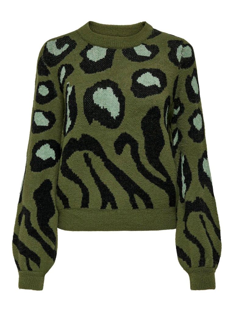 JDYLORRAINE ANIMAL L/S PULLOVER KNT NOOS Winter Moss-BLACK-BASIL MIX