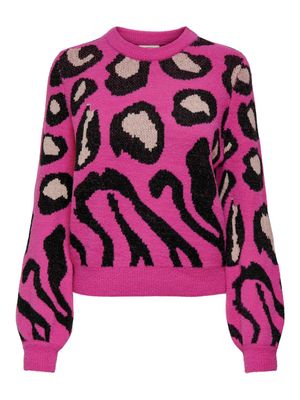 JDYLORRAINE ANIMAL L/S PULLOVER KNT NOOS Rose Violet-BACK-BEIGE MIX