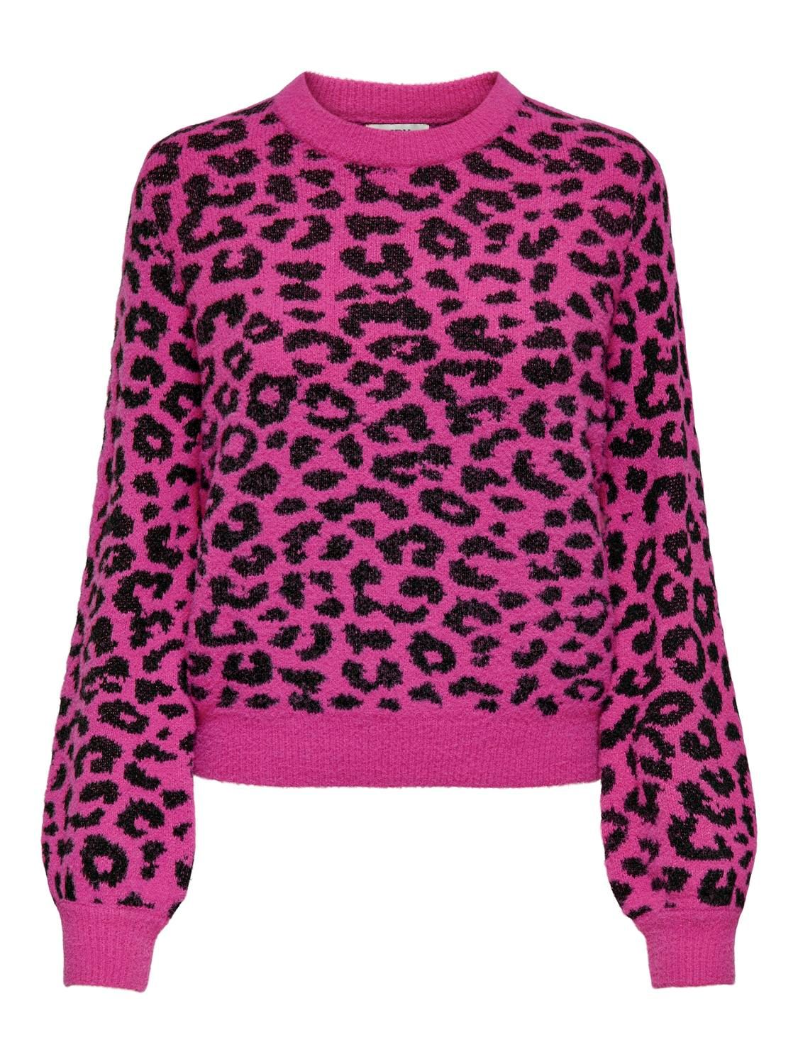 JDYLORRAINE ANIMAL L/S PULLOVER KNT NOOS Rose Violet-BLACK LEOPARD SPOT