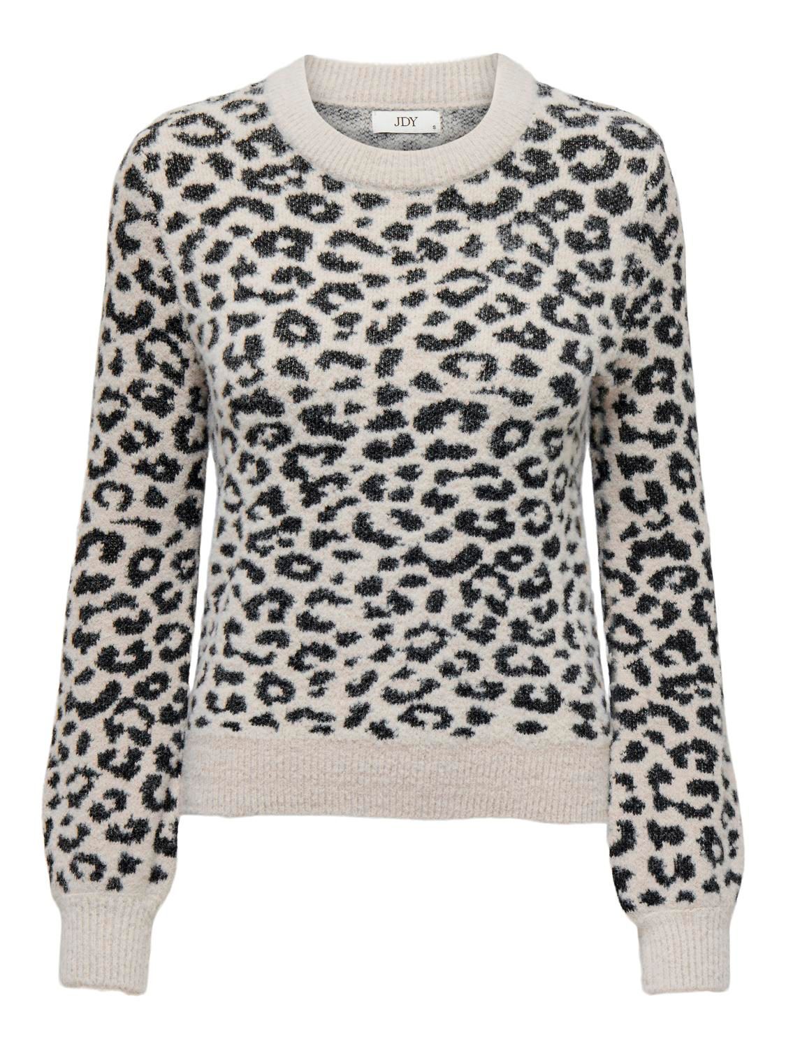 JDYLORRAINE ANIMAL L/S PULLOVER KNT NOOS Cement-BLACK LEOPARD SPOTS