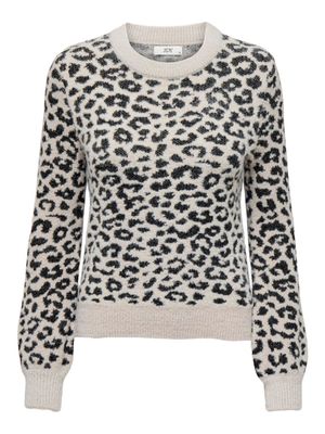 JDYLORRAINE ANIMAL L/S PULLOVER KNT NOOS Cement-BLACK LEOPARD SPOTS
