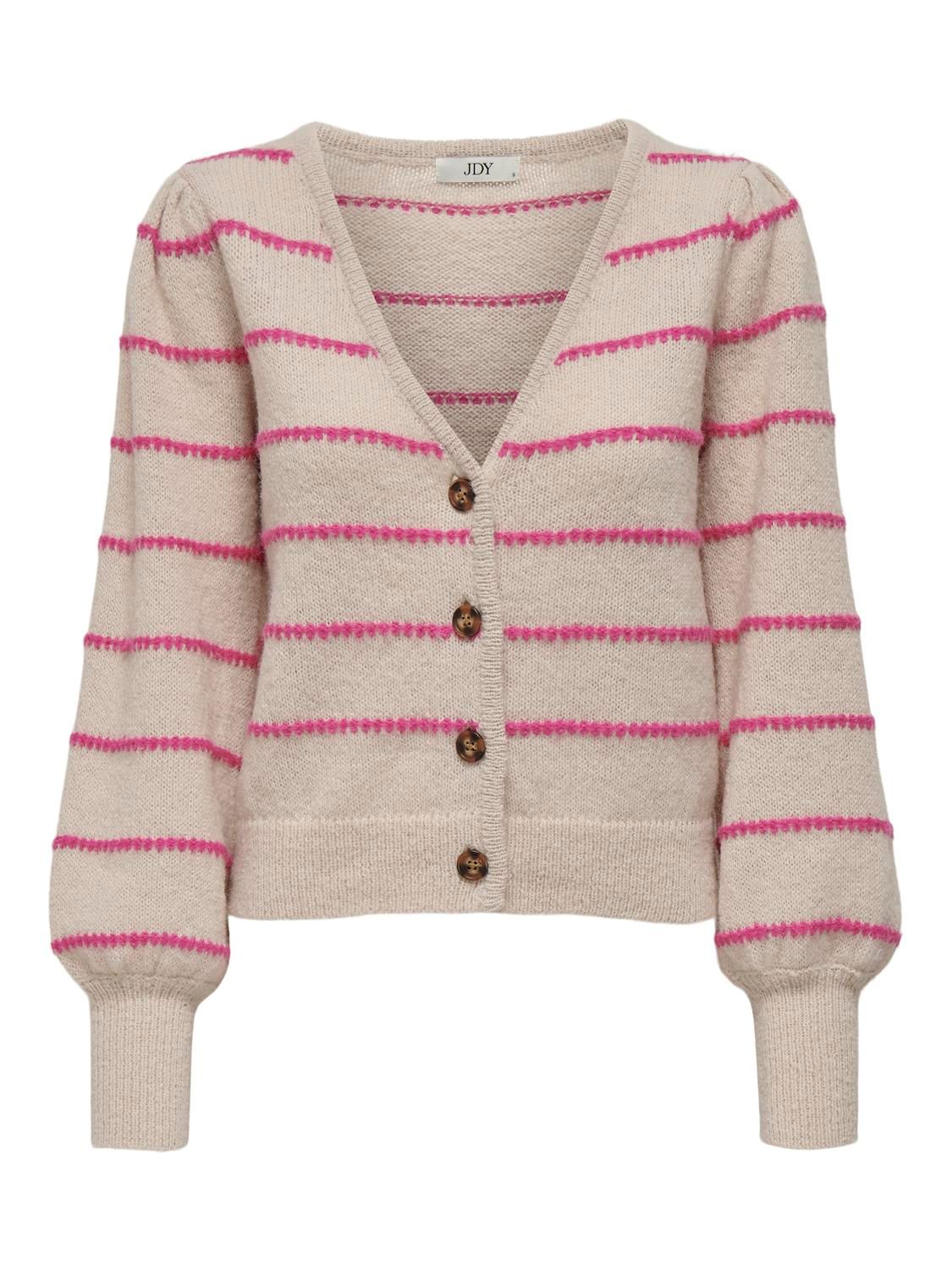 JDYSIGRID LIFE L/S VNECK STRUC CARDI KNT Cement-W. ROSE VIOLET STRIPES