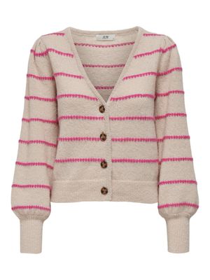 JDYSIGRID LIFE L/S VNECK STRUC CARDI KNT Cement-W. ROSE VIOLET STRIPES
