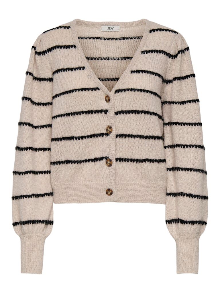 JDYSIGRID LIFE L/S VNECK STRUC CARDI KNT Cement-W. BLACK STRIPES