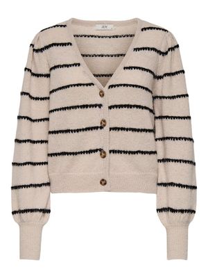 JDYSIGRID LIFE L/S VNECK STRUC CARDI KNT Cement-W. BLACK STRIPES