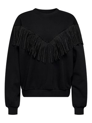 ONLFREY L/S O-NECK FRINGE SWT Black-Tasselband black