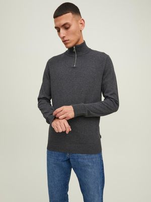 JJEEMIL KNIT HALF ZIP NOOS Dark Grey Melange