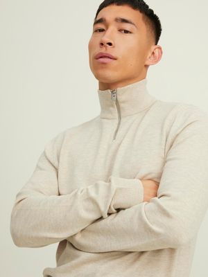 JJEEMIL KNIT HALF ZIP NOOS Oatmeal/Melange