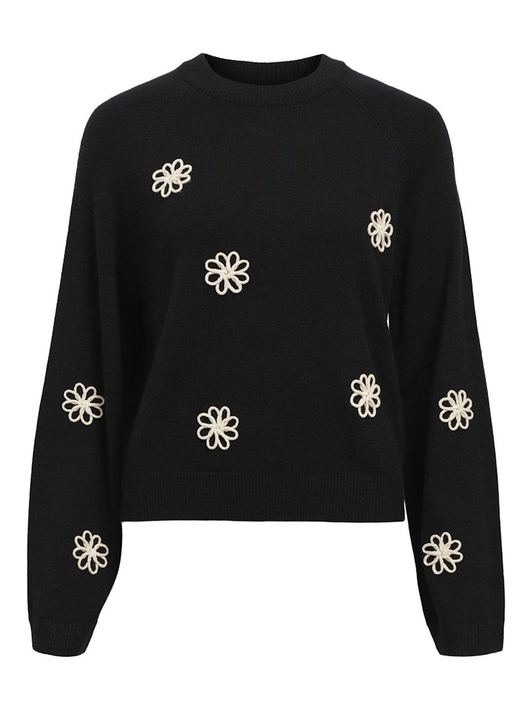 OBJLANEY RUBIN LS PULLOVER NOOS Black-Sandshell small flowers