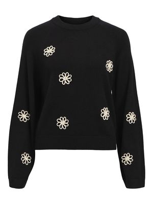 OBJLANEY RUBIN LS PULLOVER NOOS Black-Sandshell small flowers