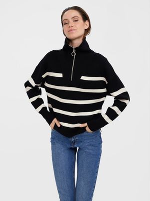 VMSABA STRIPE LS HIGHNECK BLOUSE GA NOOS Black/BIRCH COLOR