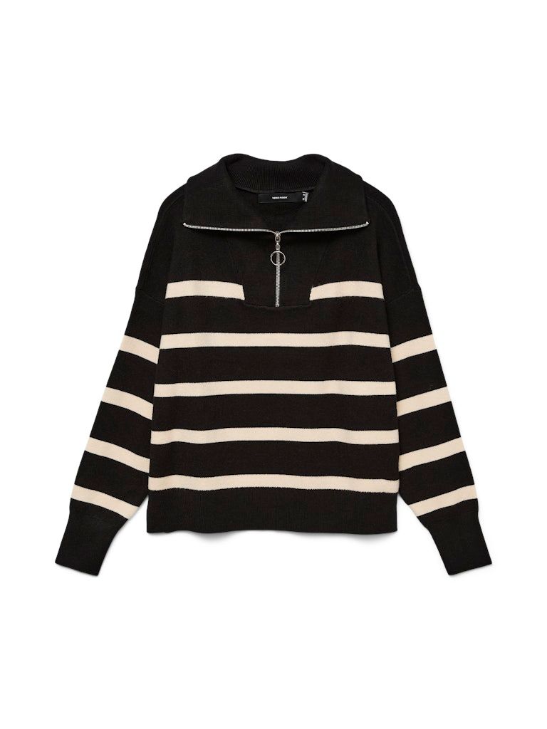 VMSABA STRIPE LS HIGHNECK BLOUSE GA NOOS Black/BIRCH COLOR