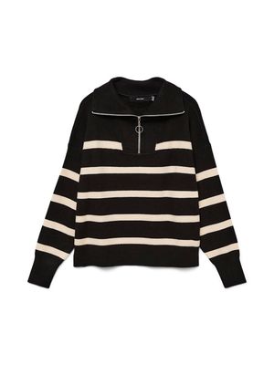 VMSABA STRIPE LS HIGHNECK BLOUSE GA NOOS Black/BIRCH COLOR