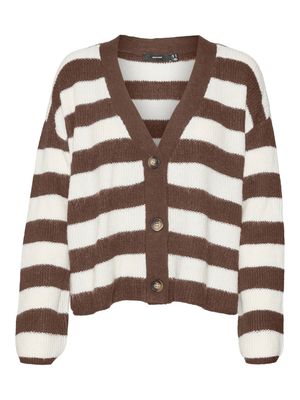 VMNATAHLIE LS V-NCK BUTTON CARD GA Pinecone-SMALL STRIPES BIRCH