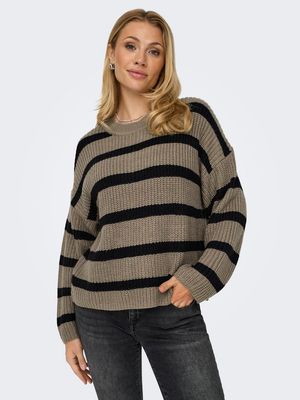 JDYJUSTY L/S STRIPE PULLOVER KNT NOOS Walnut-BLACK