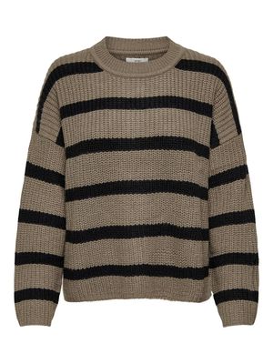 JDYJUSTY L/S STRIPE PULLOVER KNT NOOS Walnut-BLACK