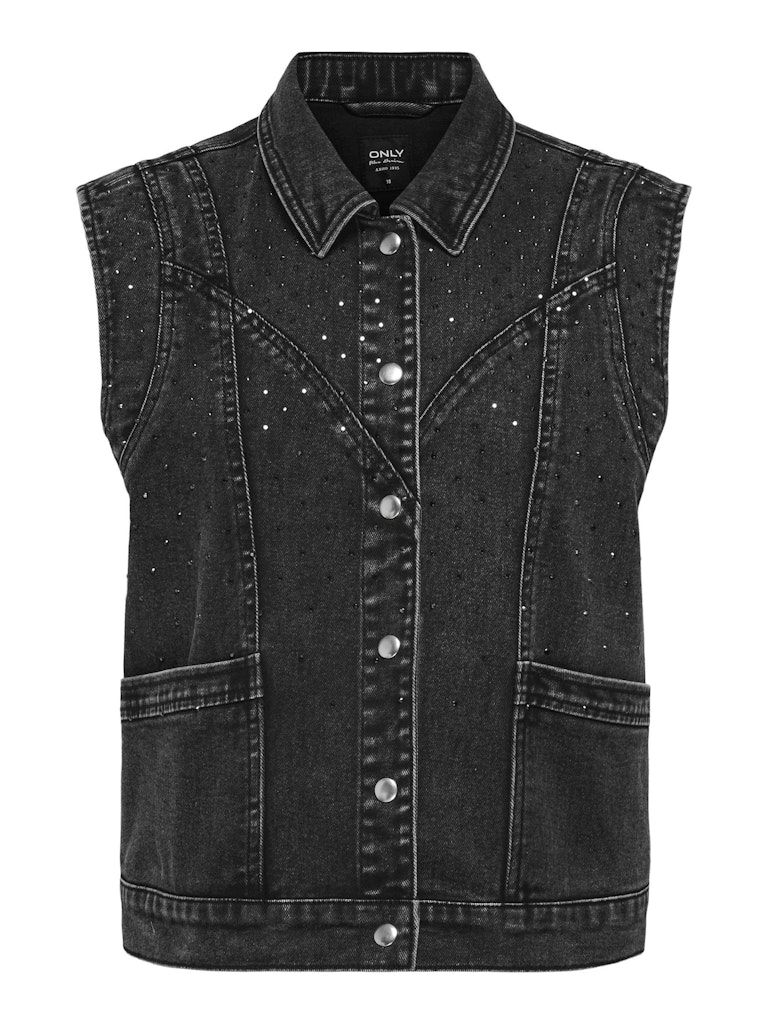 ONLKENNEDY RHINE S/L DNM WAISTCOAT WB BJ Washed Black-RHINESTONES