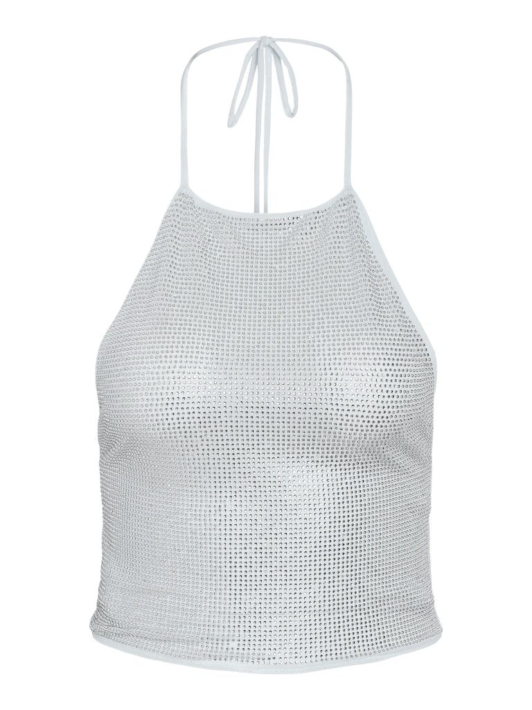 NMNICOLA S/L SEQUIN HALTERNECK TOP WVN Silver/SEQUINS