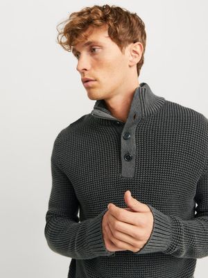 JJERIK KNIT HIGH NECK PACK Black-Twist w. Asphalt Button