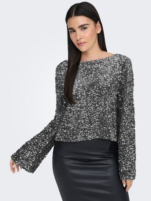 JDYSARA L/S BOW SEQUINS TOP JRS Silver/BLACK BOW