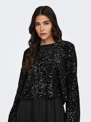 JDYSARA L/S BOW SEQUINS TOP JRS Black-BLACK BOW