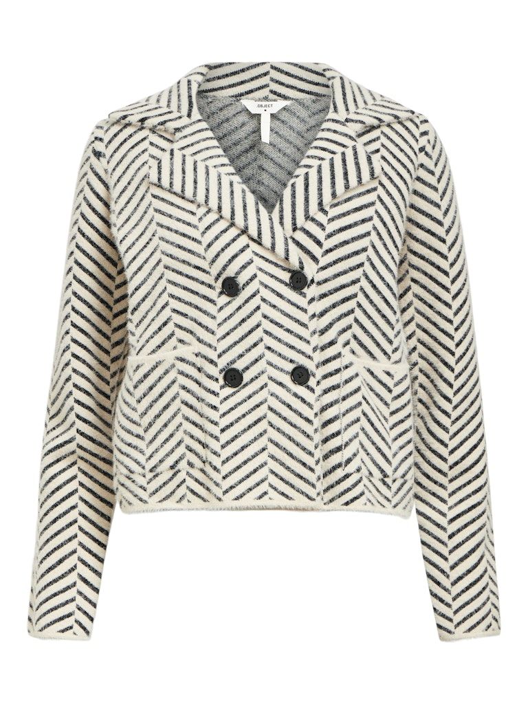 OBJWEGAS KNIT L/S LO SJACKET 136 White Sand-Black