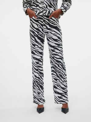 VMTESSA HR WIDE ZEBRA JEANS BLACK-WHITE Bright White/BLACK Z