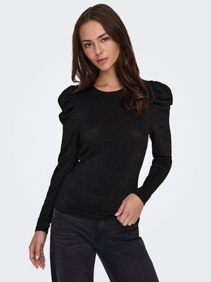 ONLRICH L/S GLITTER PUFF TOP JRS Black-Black glitter