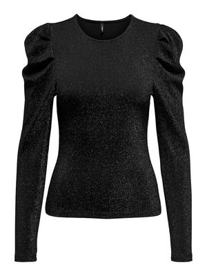 ONLRICH L/S GLITTER PUFF TOP JRS Black-Black glitter