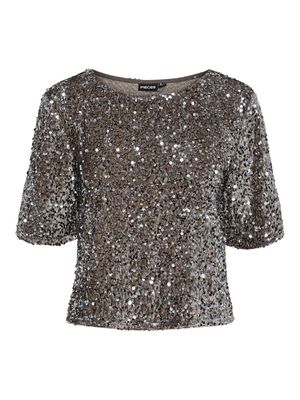 PCKAM SS TOP JRS BC Morel/Silver sequins